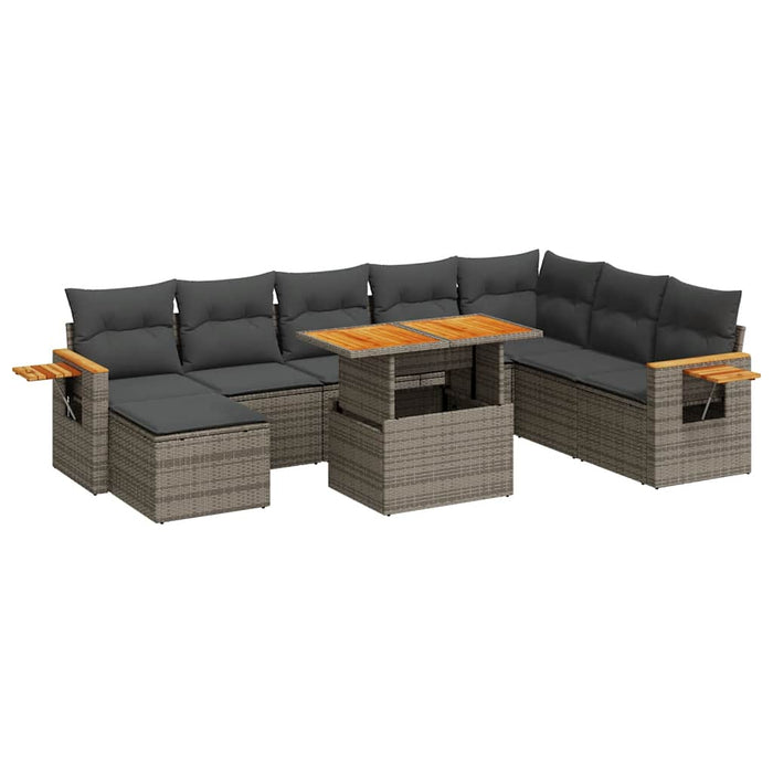 vidaXL Set Divano da Giardino 9pz con Cuscini Grigio Polyrattan Acacia