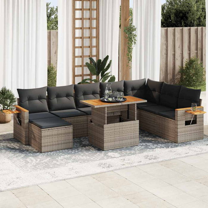 Set Divano da Giardino 9pz con Cuscini Grigio Polyrattan Acacia 3327637