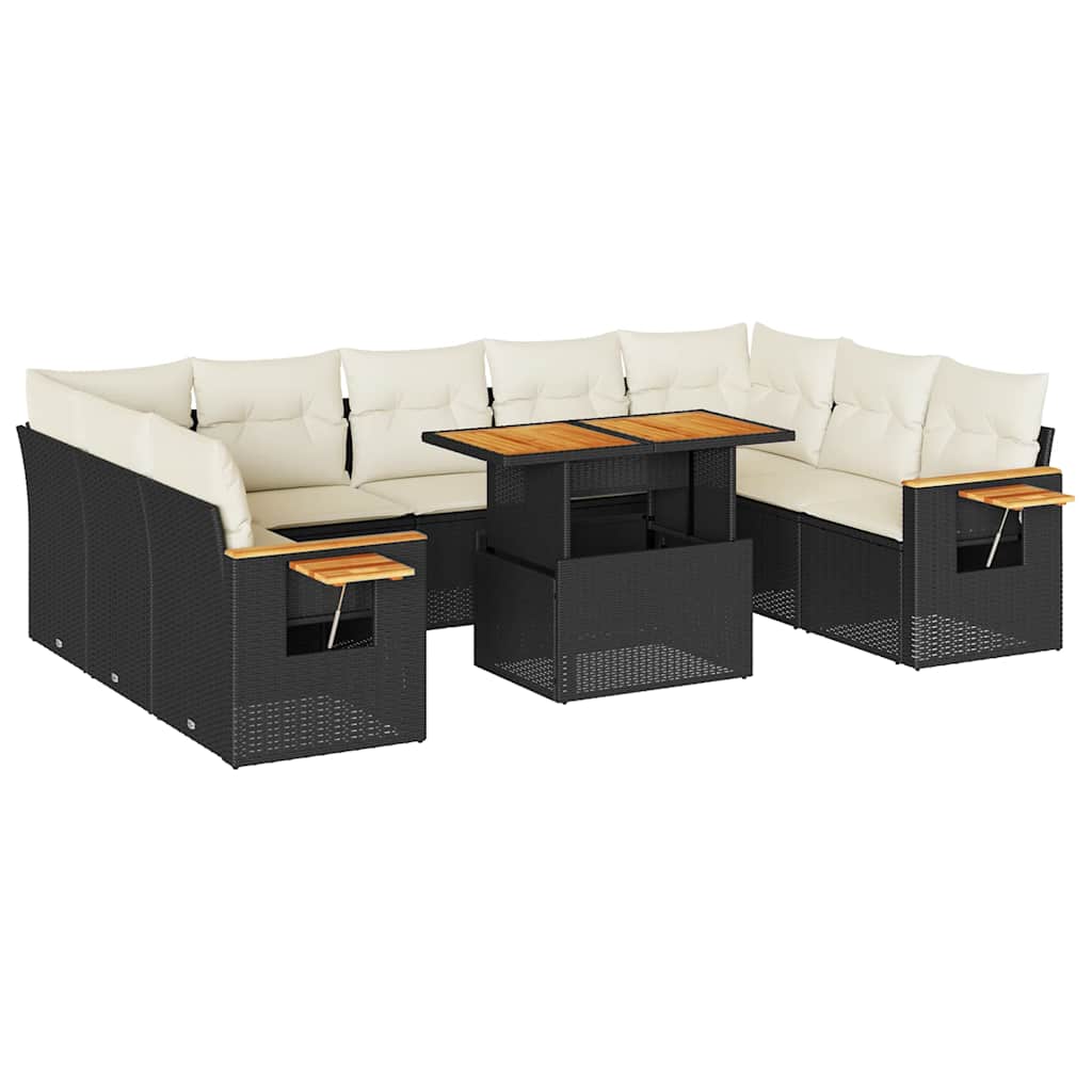 vidaXL Set Divani Giardino 10pz con Cuscini Nero in Polyrattan Acacia