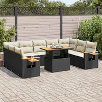 vidaXL Set Divani Giardino 10pz con Cuscini Nero in Polyrattan Acacia