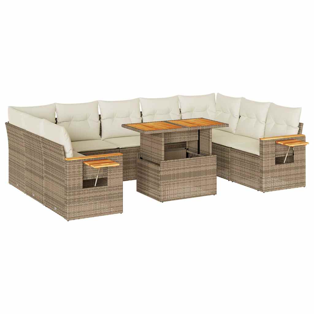 vidaXL Divano da Giardino 10 pz con Cuscini Beige in Polyrattan Acacia