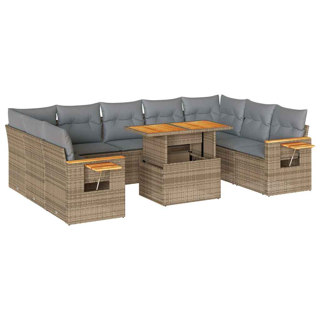 Divano da Giardino 10 pz con Cuscini Beige in Polyrattan Acacia 3327643