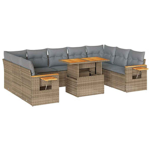 Divano da Giardino 10 pz con Cuscini Beige in Polyrattan Acacia 3327643