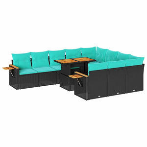 Set Divani da Giardino 11 pz con Cuscini Polyrattan Acacia Nero 3327648