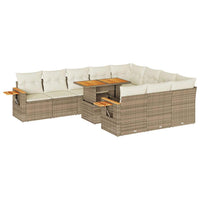 Set Divani da Giardino 11pz con Cuscini Beige Acacia Polyrattan 3327649