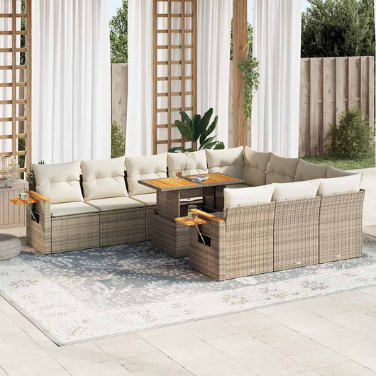 Set Divani da Giardino 11pz con Cuscini Beige Acacia Polyrattan 3327649