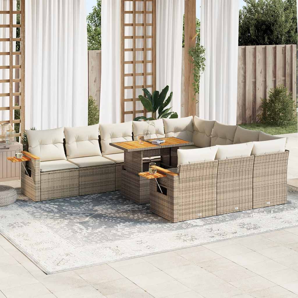vidaXL Set Divani da Giardino 11pz con Cuscini Beige Acacia Polyrattan