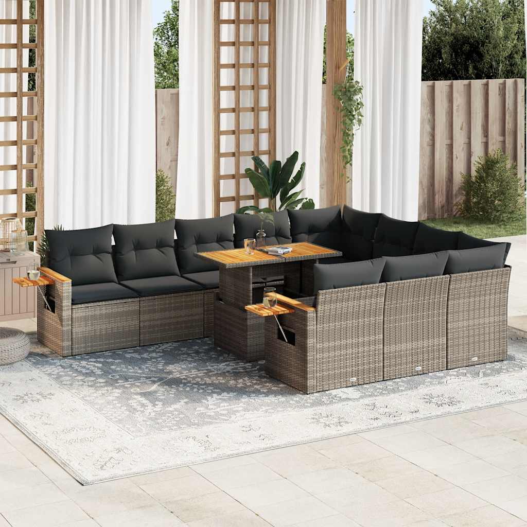 Set Divani Giardino 11 pz con Cuscini Polyrattan Acacia Grigio 3327651