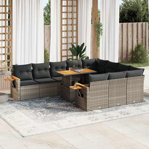 Set Divani Giardino 11 pz con Cuscini Polyrattan Acacia Grigio 3327651