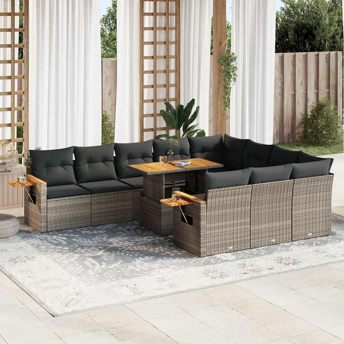 Set Divani Giardino 11 pz con Cuscini Polyrattan Acacia Grigio 3327651
