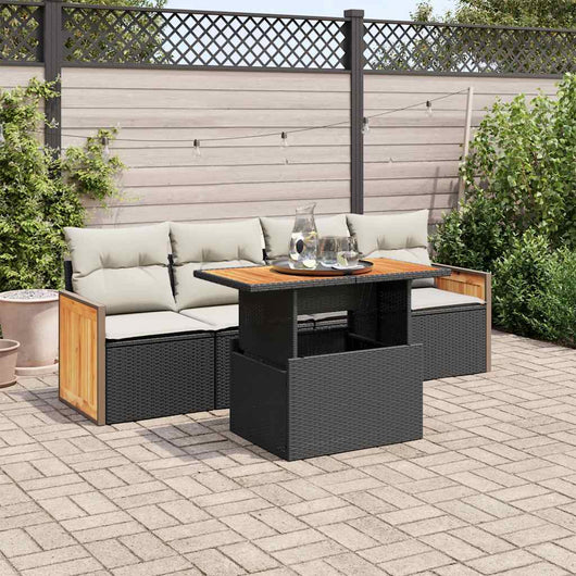 vidaXL Set Divani da Giardino 5 pz con Cuscini Nero Polyrattan Acacia