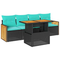 Set Divani da Giardino 5 pz con Cuscini Nero Polyrattan Acacia 3327655