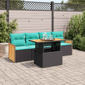Set Divani da Giardino 5 pz con Cuscini Nero Polyrattan Acacia 3327655