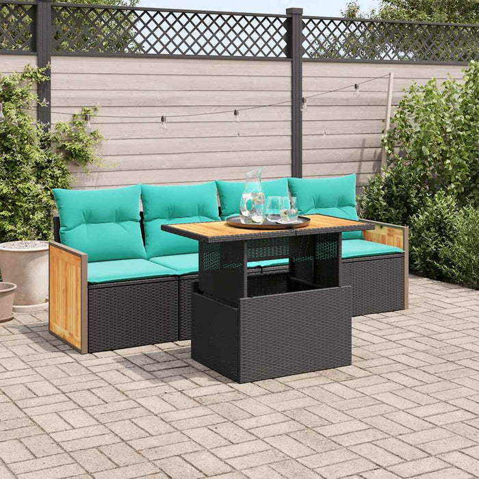 Set Divani da Giardino 5 pz con Cuscini Nero Polyrattan Acacia 3327655