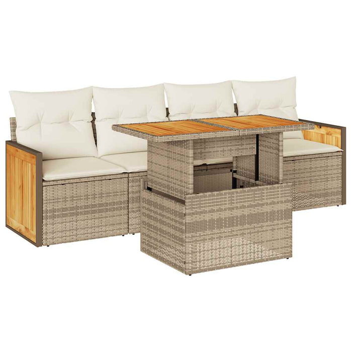 vidaXL Set Divano da Giardino 5 pz con Cuscini Beige Polyrattan Acacia