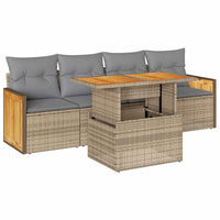 vidaXL Set Divano da Giardino 5 pz con Cuscini Beige Polyrattan Acacia