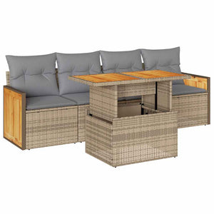 vidaXL Set Divano da Giardino 5 pz con Cuscini Beige Polyrattan Acacia