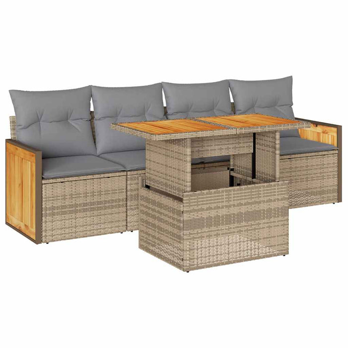 vidaXL Set Divano da Giardino 5 pz con Cuscini Beige Polyrattan Acacia