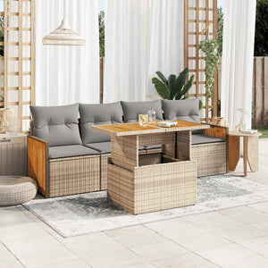 vidaXL Set Divano da Giardino 5 pz con Cuscini Beige Polyrattan Acacia