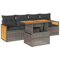 Set Divano Giardino 5 pz con Cuscini Grigio Polyrattan Acacia