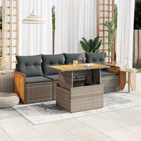 Set Divano Giardino 5 pz con Cuscini Grigio Polyrattan Acacia