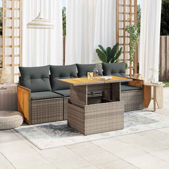 Set Divano Giardino 5 pz con Cuscini Grigio Polyrattan Acacia