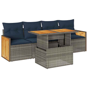 Set Divano Giardino 5 pz con Cuscini Grigio Polyrattan Acacia