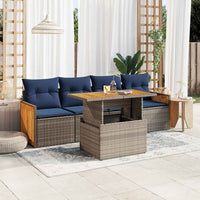 Set Divano Giardino 5 pz con Cuscini Grigio Polyrattan Acacia
