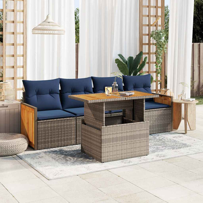 Set Divano Giardino 5 pz con Cuscini Grigio Polyrattan Acacia