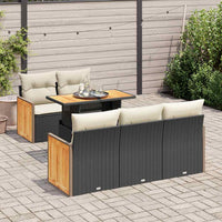 vidaXL Set Divano da Giardino 6 pz con Cuscini Nero Polyrattan Acacia