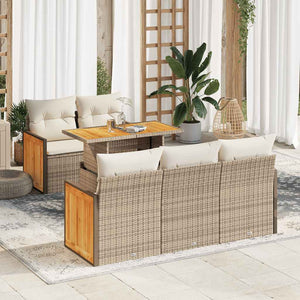 vidaXL Set Divano da Giardino 6 pz con Cuscini Beige Polyrattan Acacia