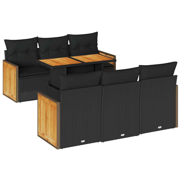 Set Divani da Giardino con Cuscini 7pz Nero Polyrattan Acacia 3327667