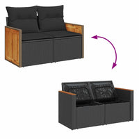 Set Divani da Giardino con Cuscini 7pz Nero Polyrattan Acacia 3327667