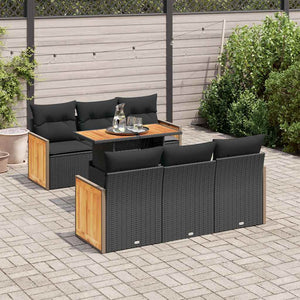 Set Divani da Giardino con Cuscini 7pz Nero Polyrattan Acacia 3327667