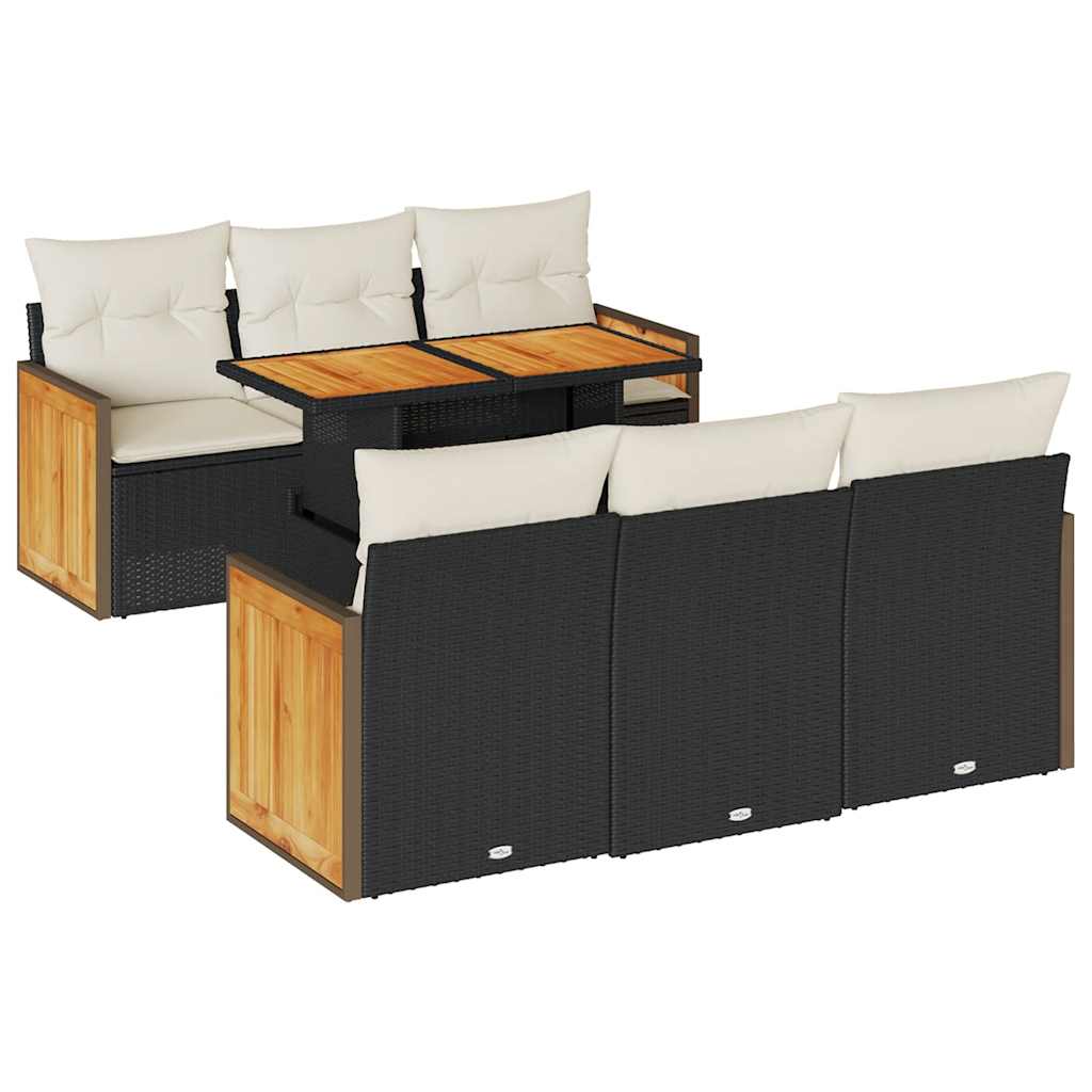 vidaXL Set Divani da Giardino con Cuscini 7pz Nero Polyrattan Acacia