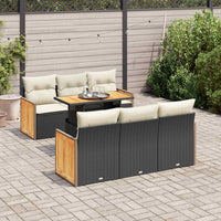 vidaXL Set Divani da Giardino con Cuscini 7pz Nero Polyrattan Acacia
