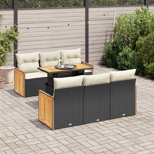 vidaXL Set Divani da Giardino con Cuscini 7pz Nero Polyrattan Acacia