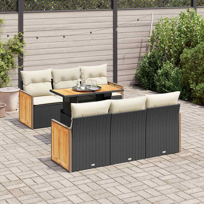 vidaXL Set Divani da Giardino con Cuscini 7pz Nero Polyrattan Acacia