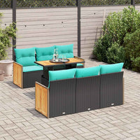 Set Divani da Giardino con Cuscini 7pz Nero Polyrattan Acacia 3327669
