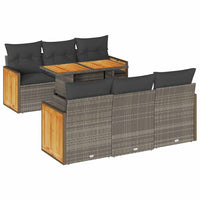 Set Divani da Giardino 7pz con Cuscini Grigio Polyrattan Acacia