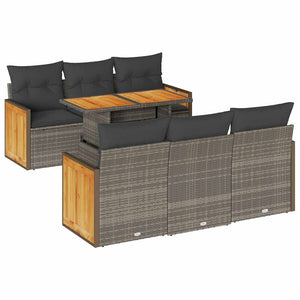 Set Divani da Giardino 7pz con Cuscini Grigio Polyrattan Acacia