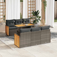 Set Divani da Giardino 7pz con Cuscini Grigio Polyrattan Acacia