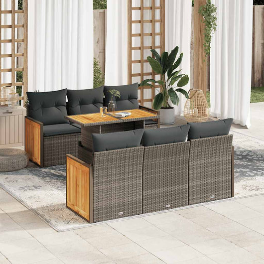Set Divani da Giardino 7pz con Cuscini Grigio Polyrattan Acacia