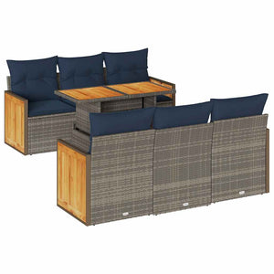 Set Divani da Giardino 7pz con Cuscini Grigio Polyrattan Acacia