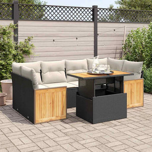 vidaXL Set Divani da Giardino con Cuscini 7pz Nero Polyrattan Acacia