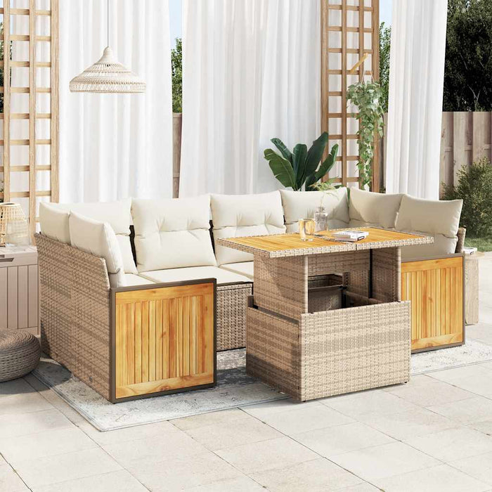 vidaXL Set Divani da Giardino 7 pz con Cuscini Beige Polyrattan Acacia