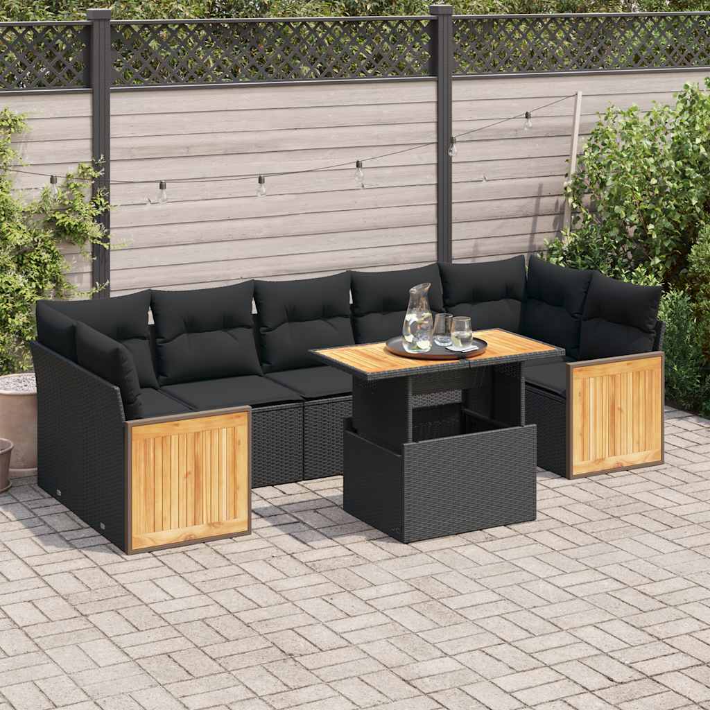 vidaXL Set Divani da Giardino con Cuscini 8 pz Nero Polyrattan Acacia