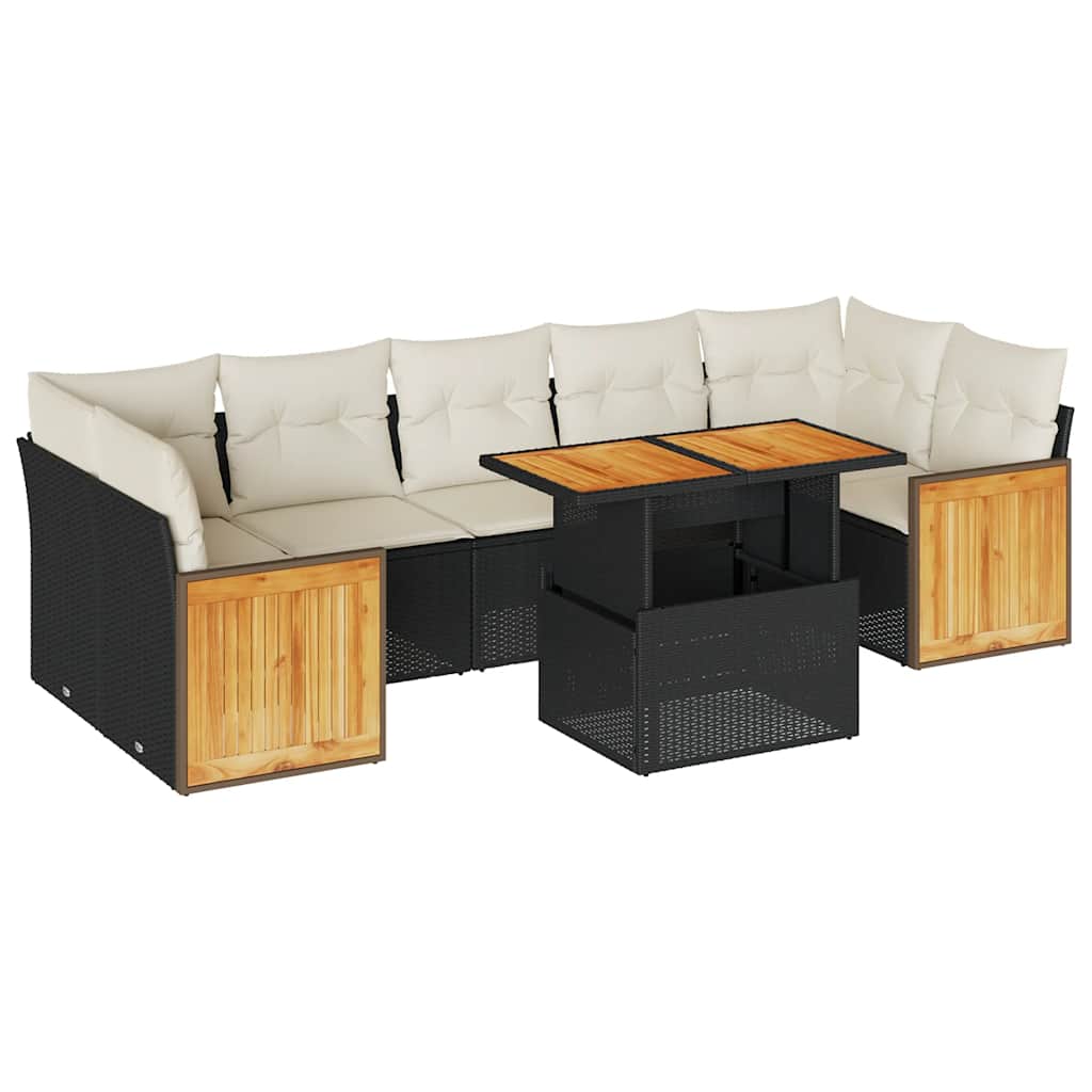 vidaXL Set Divani da Giardino con Cuscini 8 pz Nero Polyrattan Acacia