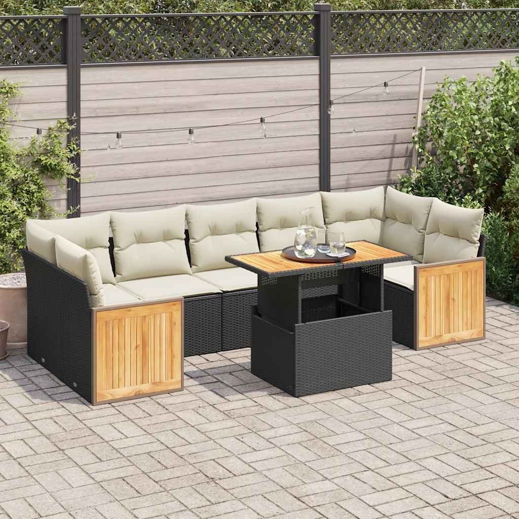 vidaXL Set Divani da Giardino con Cuscini 8 pz Nero Polyrattan Acacia
