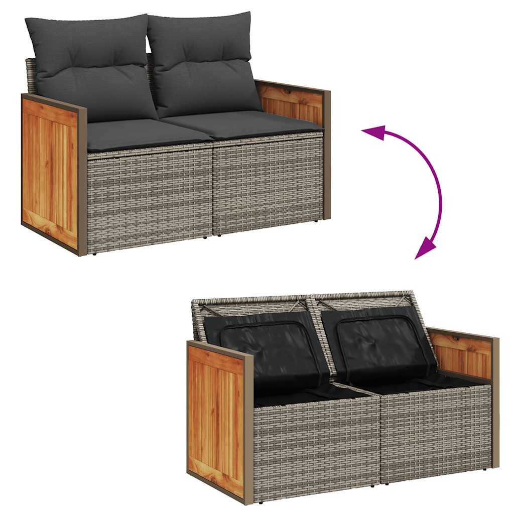 Set Divano da Giardino 9pz con Cuscini Grigio Polyrattan Acacia